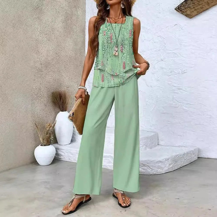 Analy - Set Composto Da in Alto Senza Maniche e Pantaloni a Gamba Larga