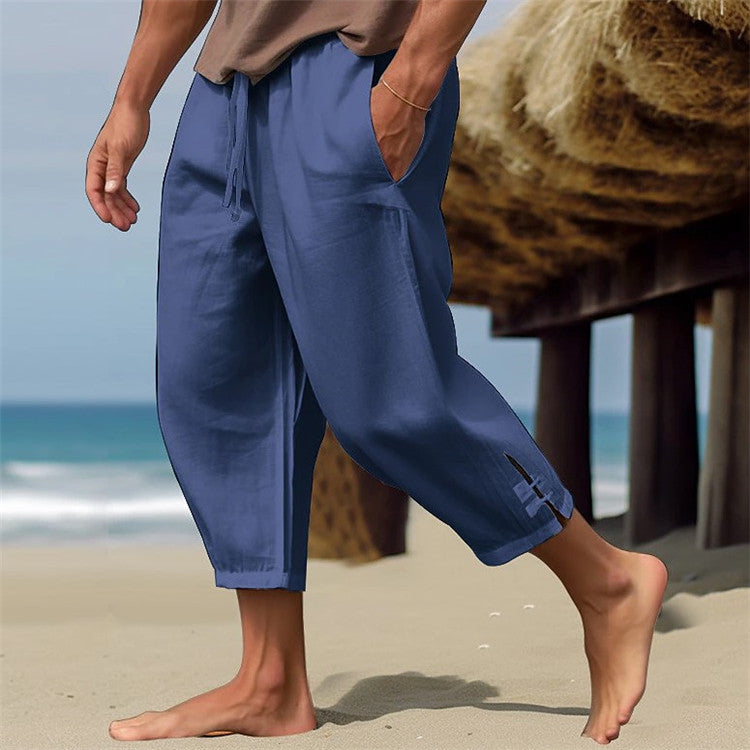 Erich - Pantaloni Comodi In Lino Con Elastico In Vita Per l' Estate