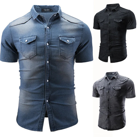 Sean - Camicia In Denim a Maniche Corte Con Tasche