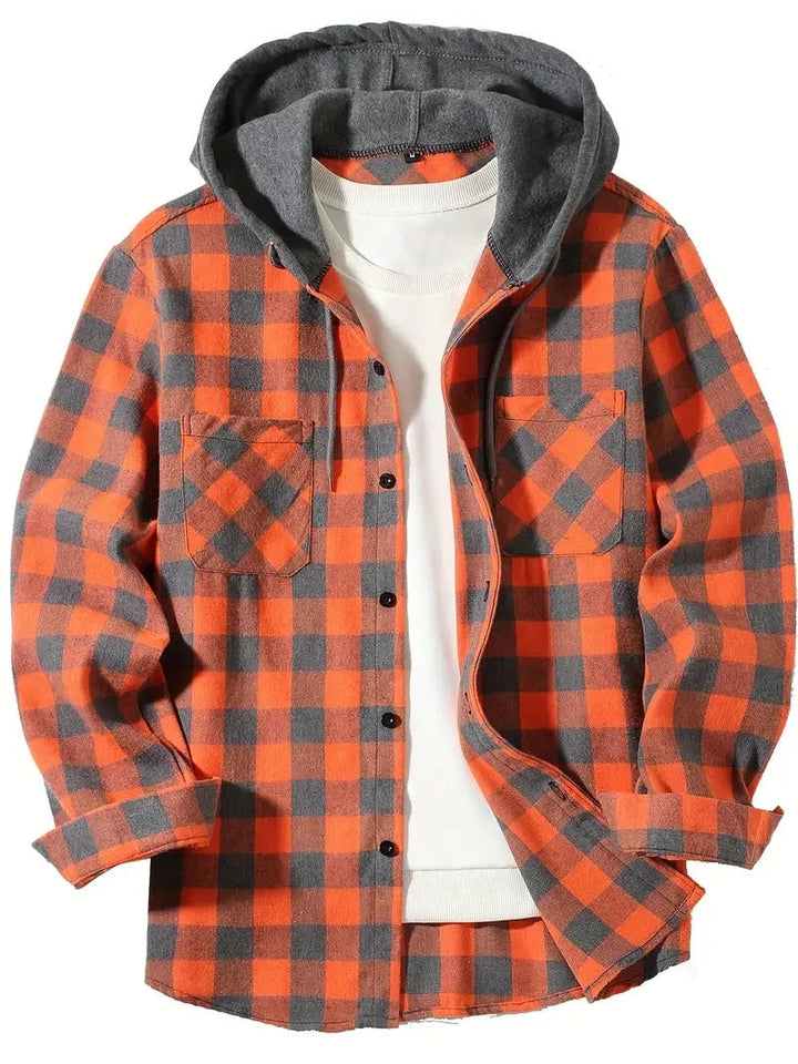 Ronildo - Camicia a Quadri Con Maniche Lunghe Cappuccio e Bottoni