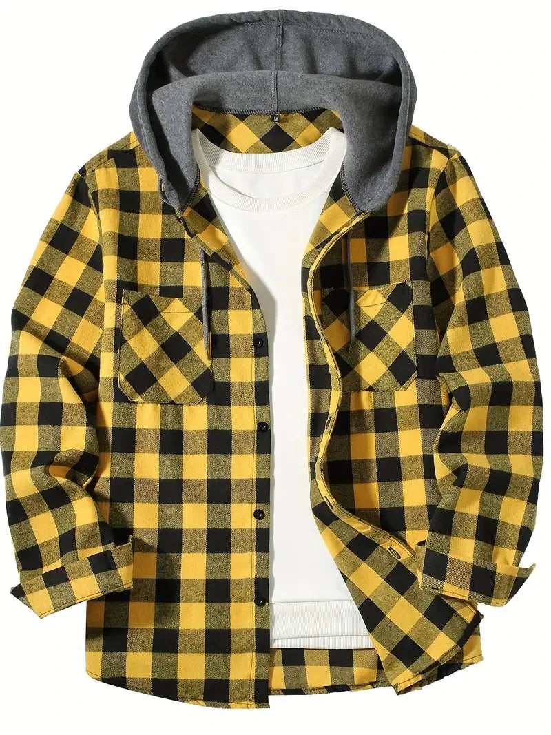 Ronildo - Camicia a Quadri Con Maniche Lunghe Cappuccio e Bottoni