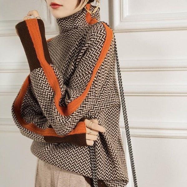 Heidemarie – Maglione a Collo Alto Screziato Con Strisce a Contrasto