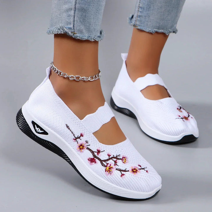 Fajon - Comode Scarpa Da Ginnastica Ricamate Con Motivi Floreali