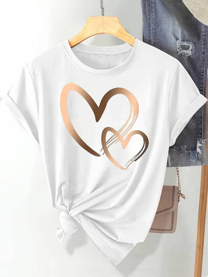Larson - Casual Manica Corta Maglietta Con Stampa Cuore