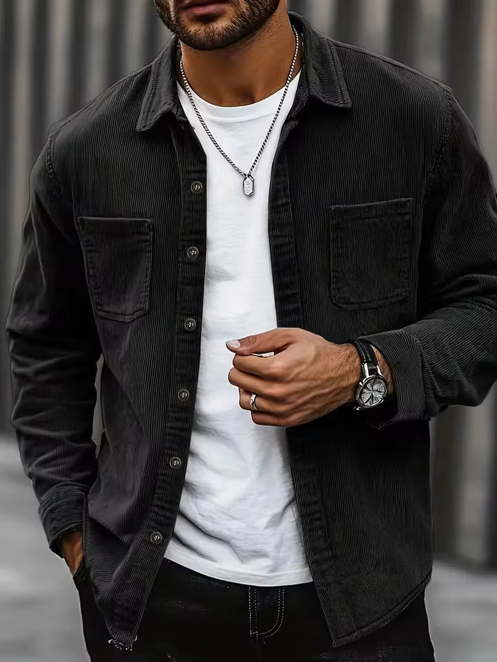 Niroshan - Camicia Oversize in Velluto a Coste a Maniche Lunghe