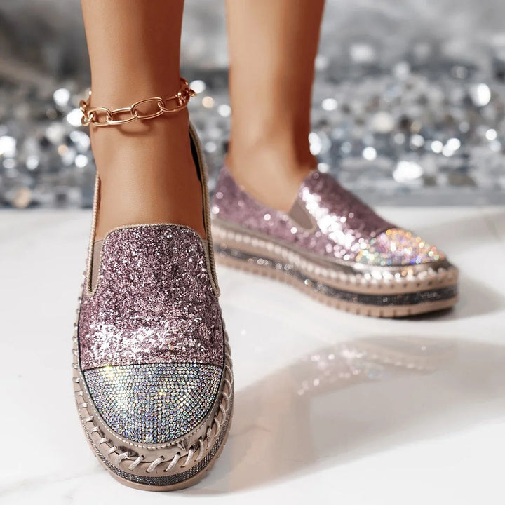 Lizka - Mocassini Con Plateau Glitter e Strass