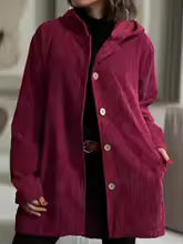 Tezila - Elegante Cappotto in Velluto a Coste Con Cappuccio