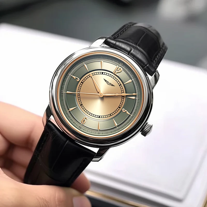AurexTime - Orologio Classico In Pelle Con Quadrante Bicolore Dorato