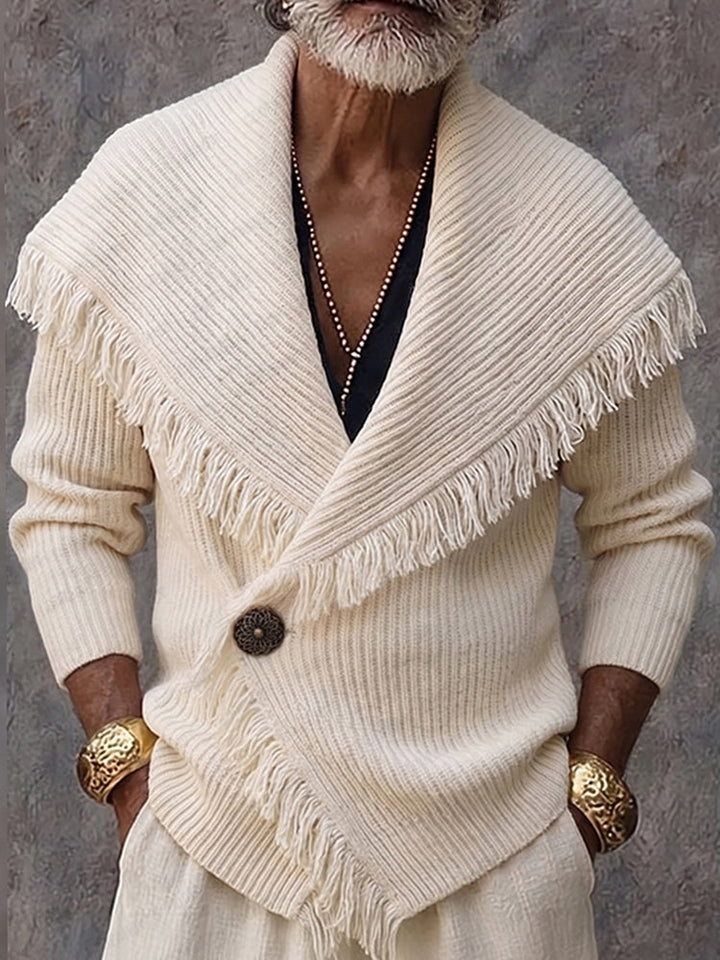 Olson - Cardigan in Maglia Con Collo a Scialle E Rifiniture Con Frange Alla Moda