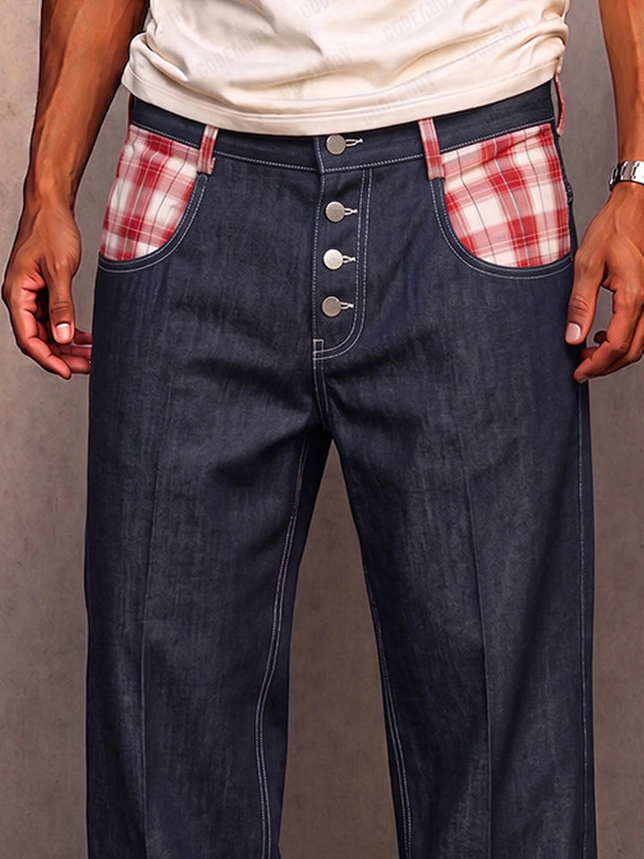 Klymz - Pantaloni in Finto Denim Con Inserti a Contrasto