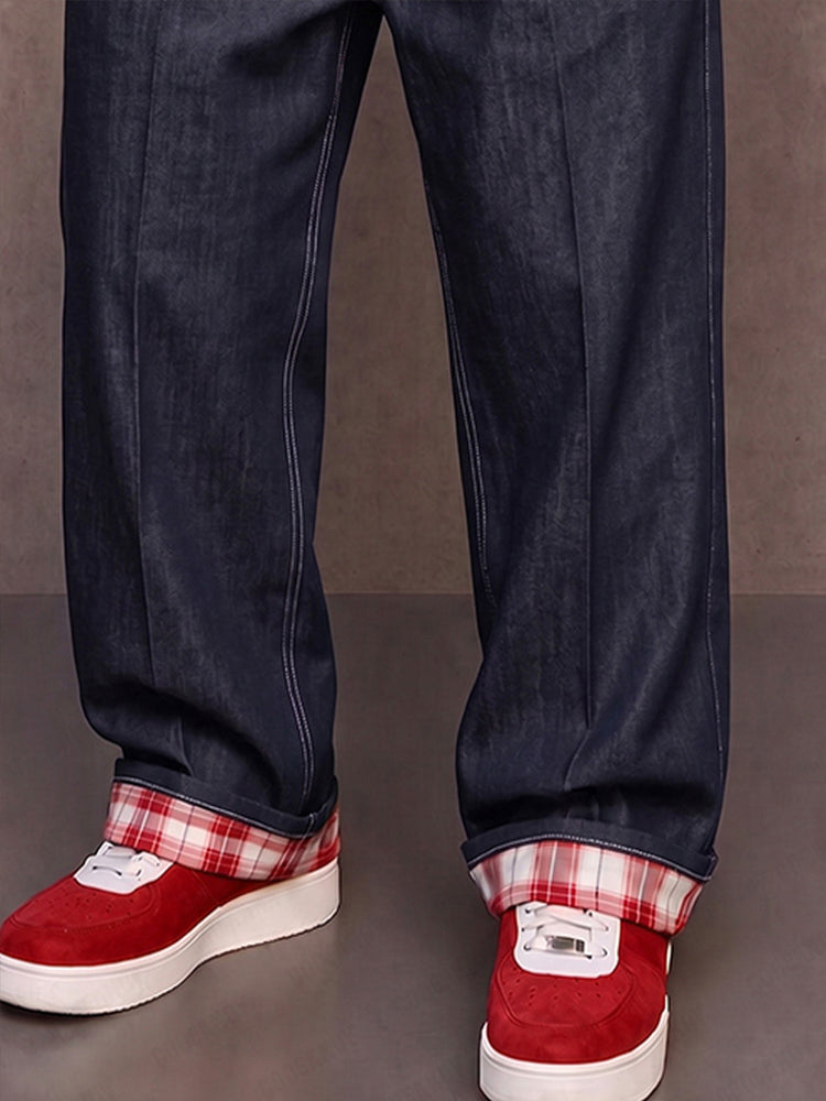 Klymz - Pantaloni in Finto Denim Con Inserti a Contrasto
