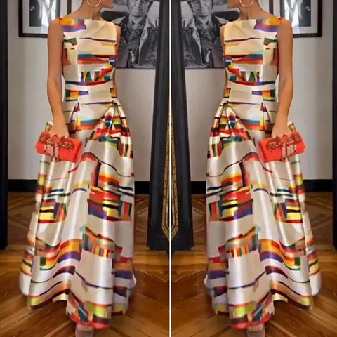 Vivien - Maxi Abito con Stampa Geometrica