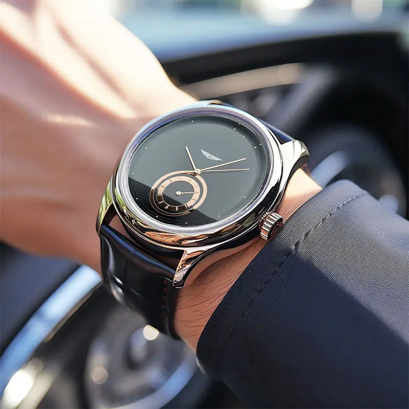 AurexTime - Orologio Classico In Pelle Con Quadrante Bicolore Dorato