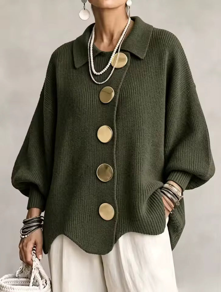 Shiryl - Cardigan in Maglia a Maniche Lunghe Con Colletto e Bottoni