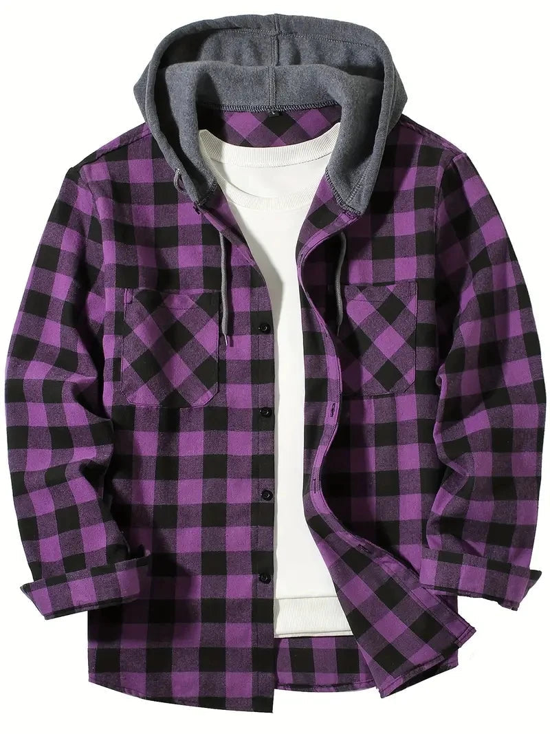 Ronildo - Camicia a Quadri Con Maniche Lunghe Cappuccio e Bottoni