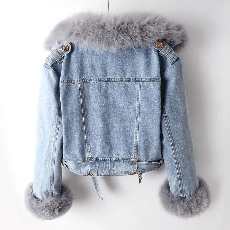 Phylicia - Elegante Giacca In Denim Con Pelliccia Sintetica