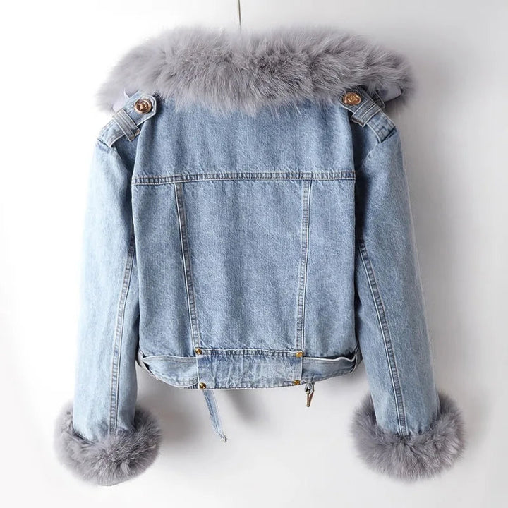 Phylicia - Elegante Giacca In Denim Con Pelliccia Sintetica