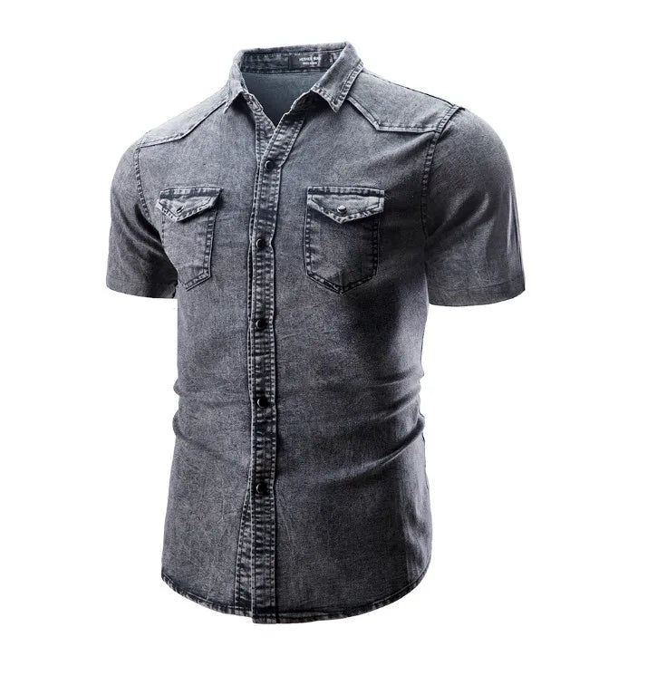 Sean - Camicia In Denim a Maniche Corte Con Tasche