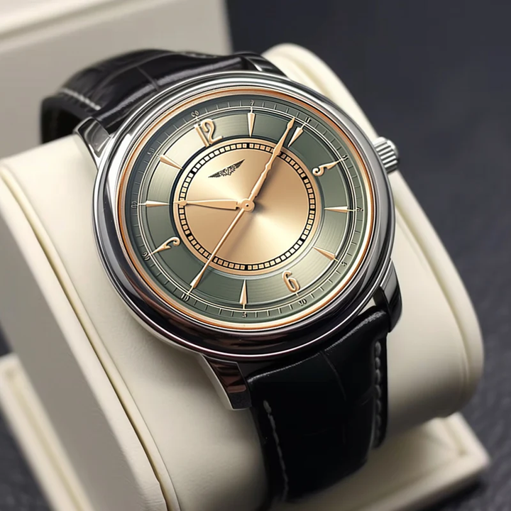 AurexTime - Orologio Classico In Pelle Con Quadrante Bicolore Dorato