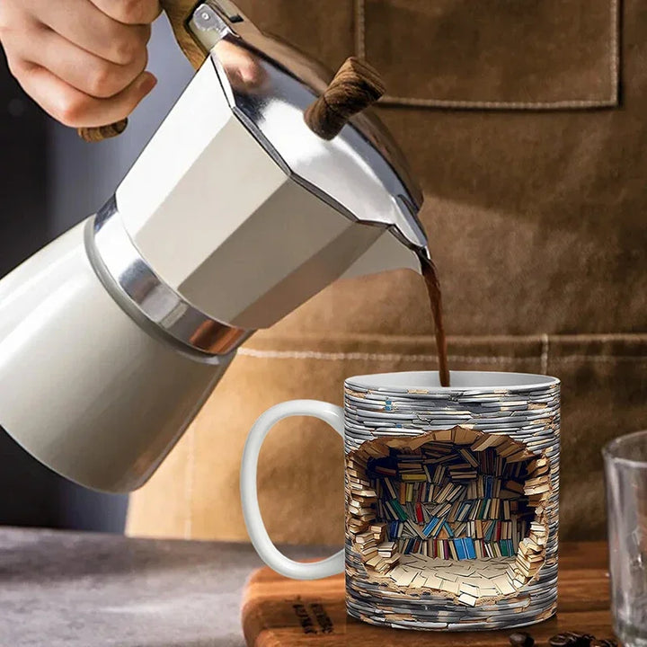 BookBrew - Tazza con Design 3D Della Biblioteca