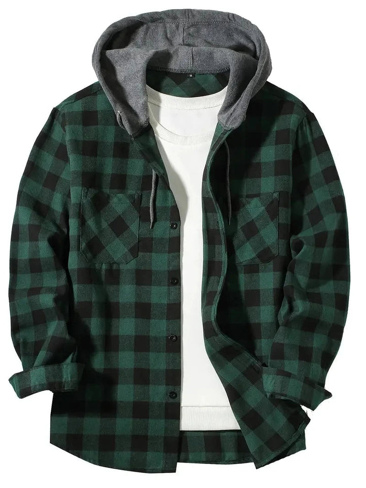 Ronildo - Camicia a Quadri Con Maniche Lunghe Cappuccio e Bottoni