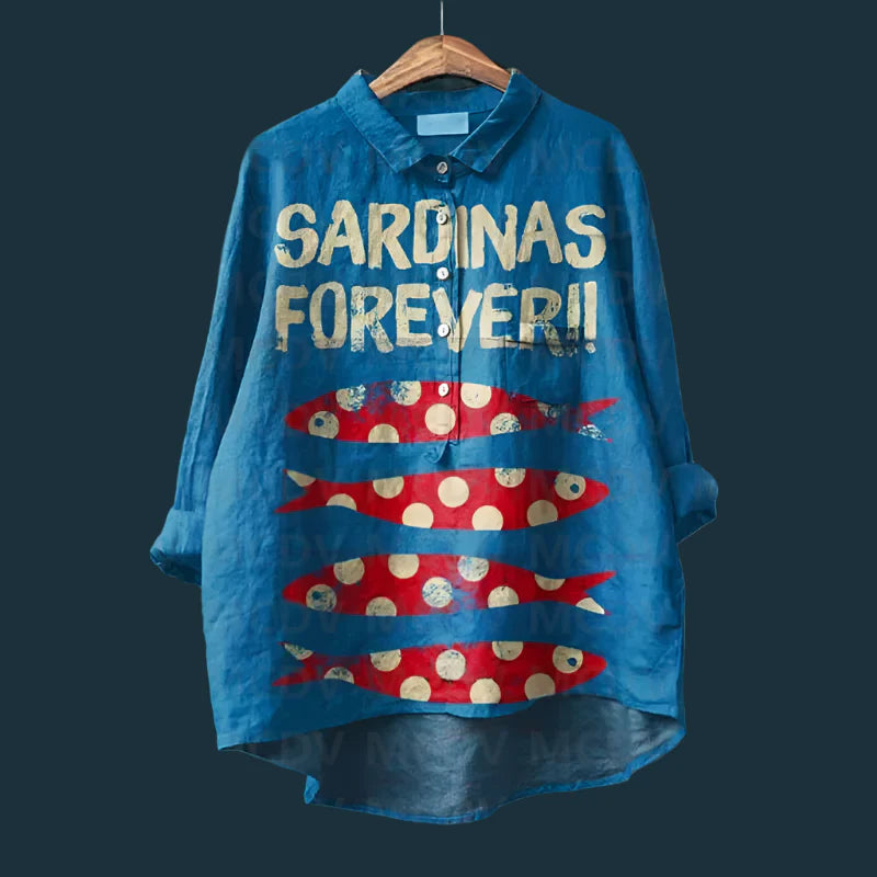 Saioa - Comoda Camicia Vintage Con Stampa A Pesci