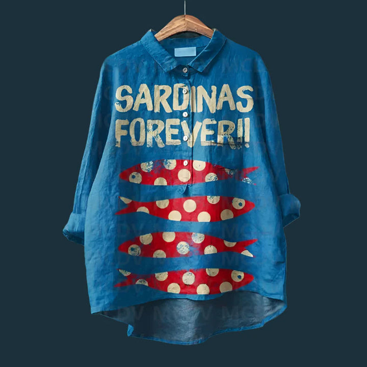 Saioa - Comoda Camicia Vintage Con Stampa A Pesci