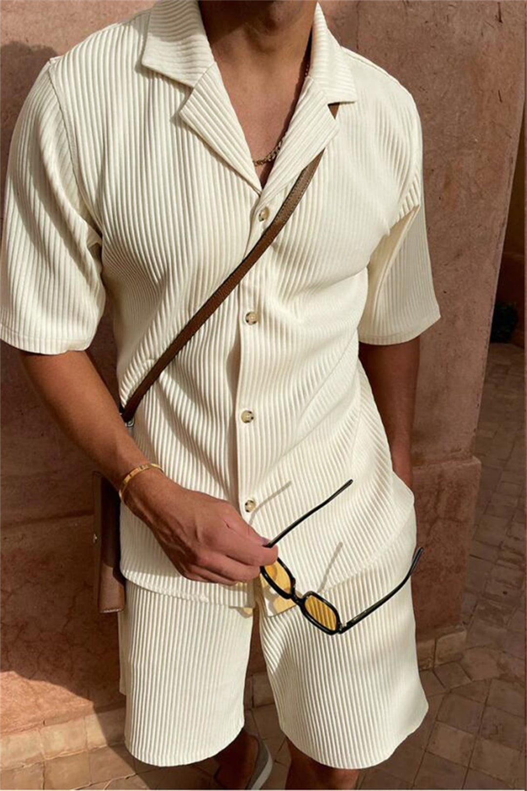 Ardian - Settato Camicia E Pantaloncini A Maniche Corte In Velluto A Coste