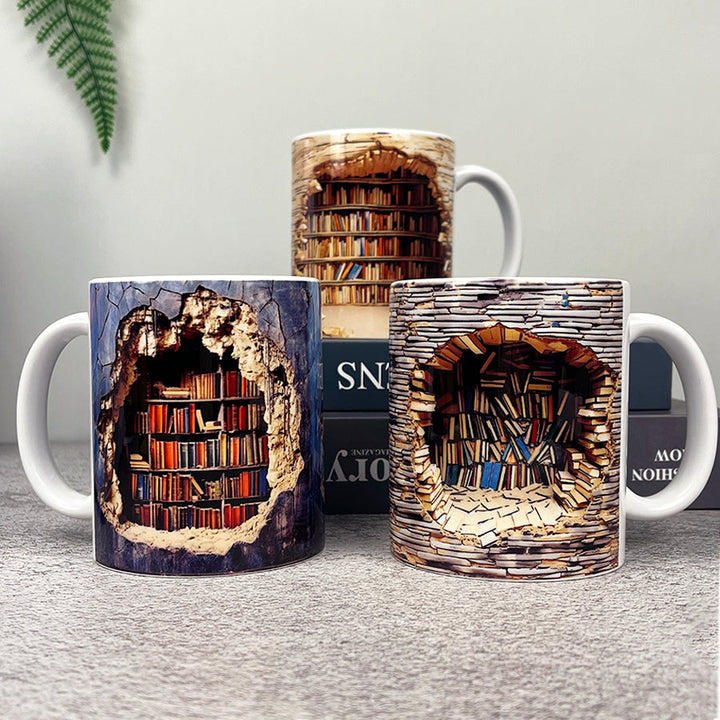 BookBrew - Tazza con Design 3D Della Biblioteca