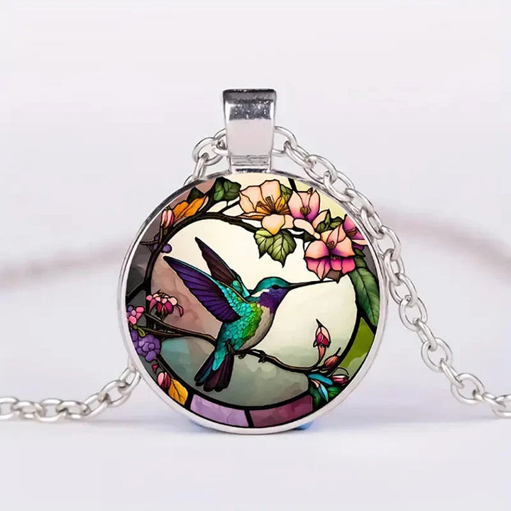 WingAura - Collana con Ciondolo a Cupola in Vetro a forma di Colibrì