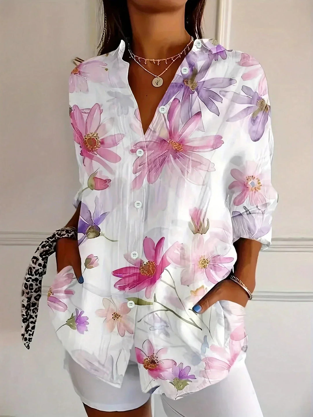 Tzufit - Elegante Camicia a Maniche Lunghe Con Motivo Colorato