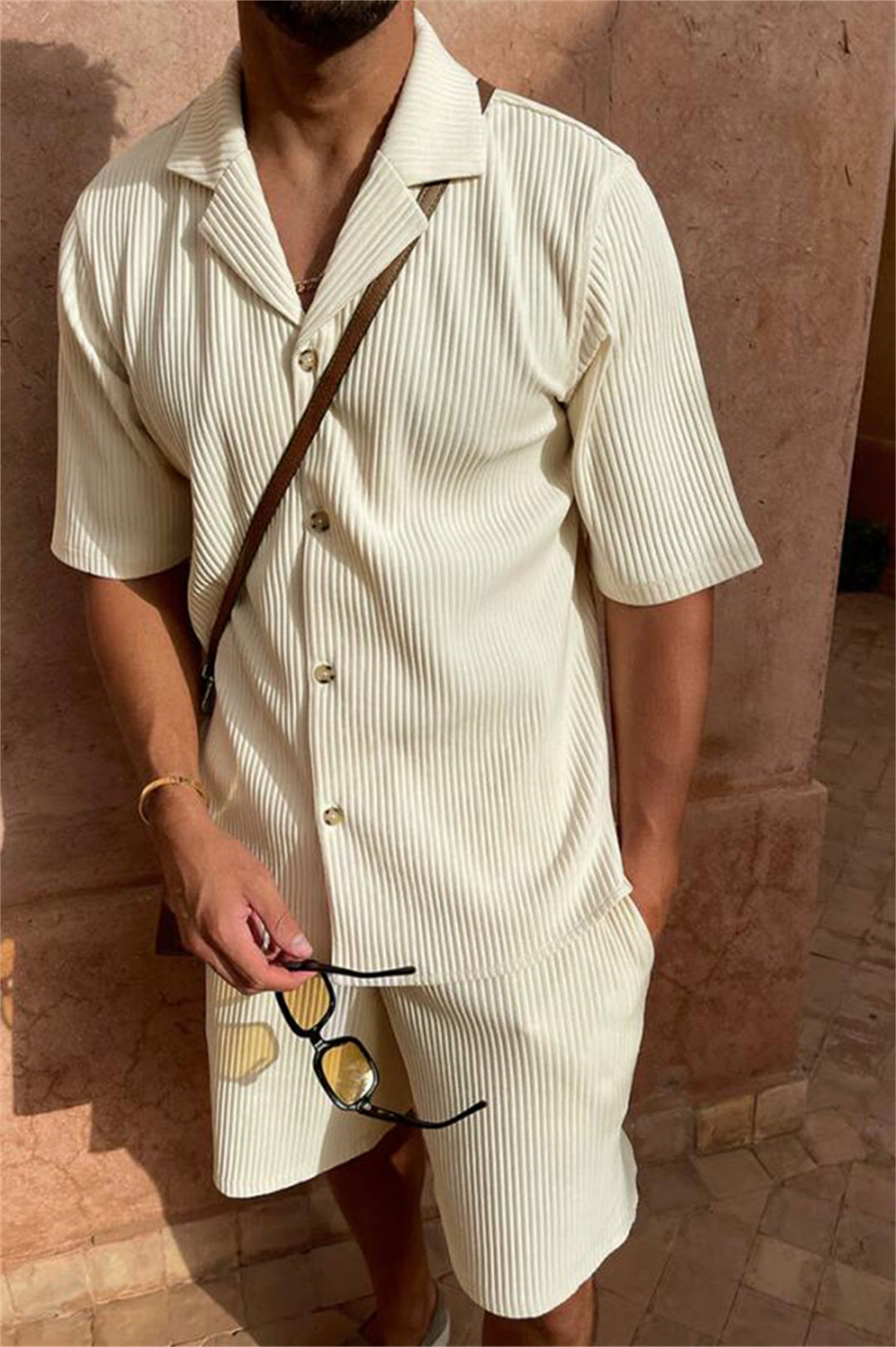 Ardian - Settato Camicia E Pantaloncini A Maniche Corte In Velluto A Coste