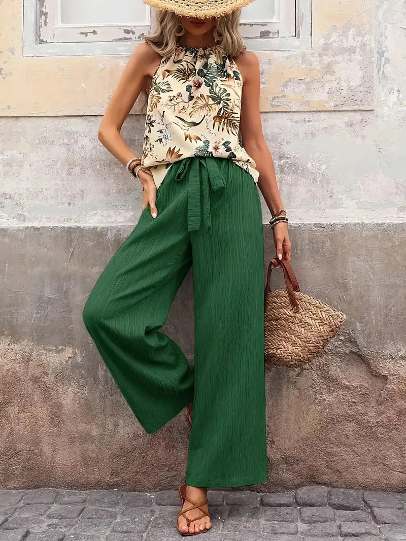 Azelie - Elegante Completo Senza Maniche Stampato In Due Pezzi