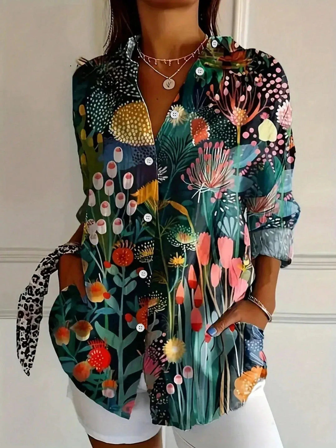 Tzufit - Elegante Camicia a Maniche Lunghe Con Motivo Colorato