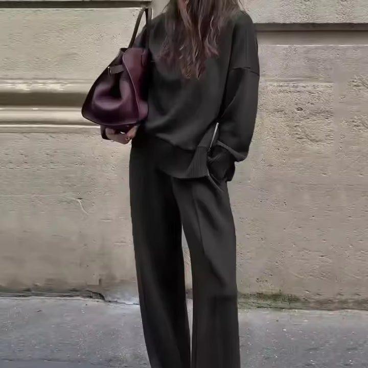 Blandine - Set Dovuto Pezzi Lavorato A Maglia Maglione A Collo Alto E Pantaloni A Gamba Larga