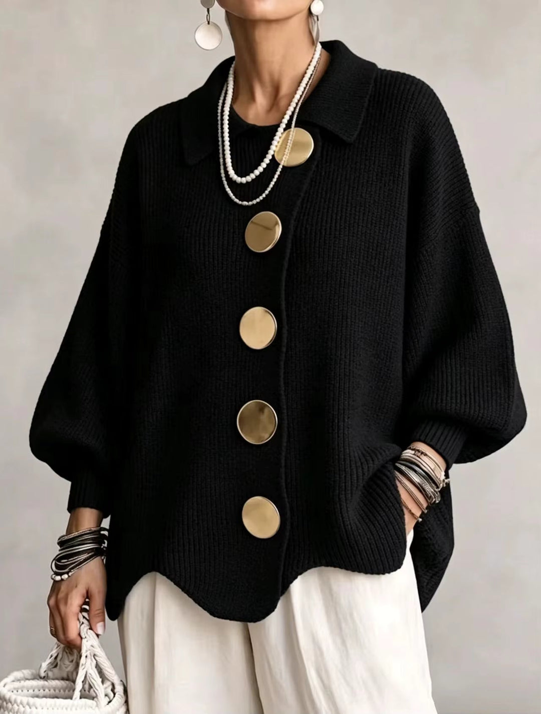 Shiryl - Cardigan in Maglia a Maniche Lunghe Con Colletto e Bottoni
