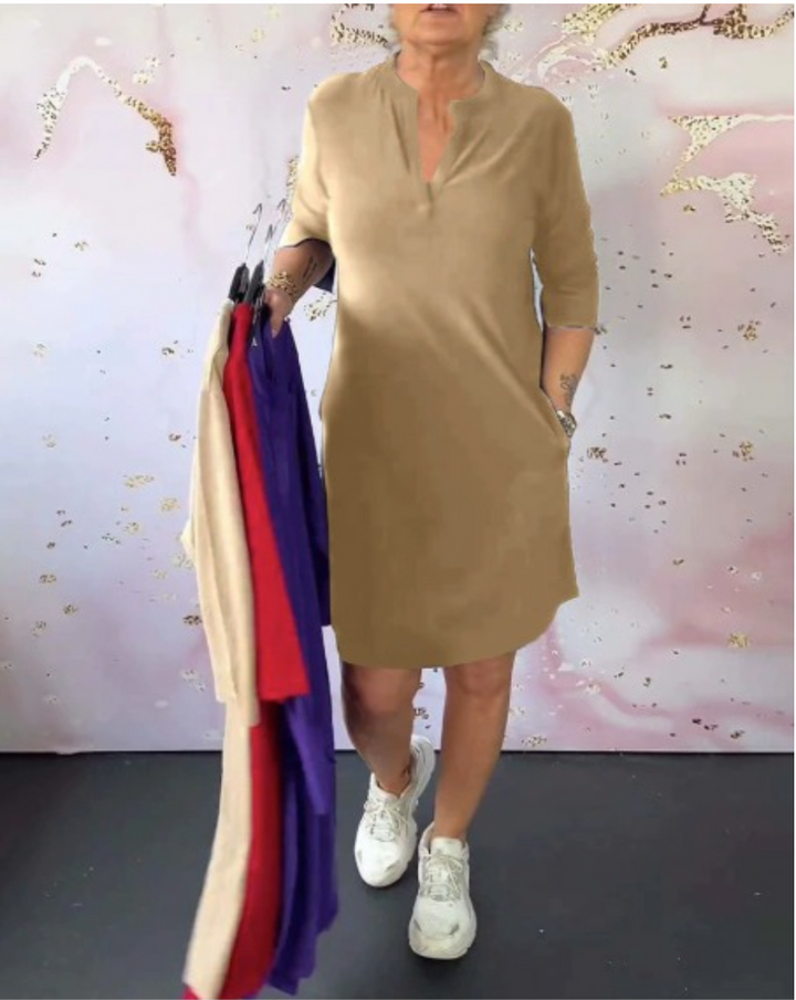 Sabela - Abito Semplice Alla Moda Con Scollo a V