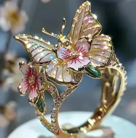 PetalWings - Anello con Farfalla Scintillante Naturale e Zirconi