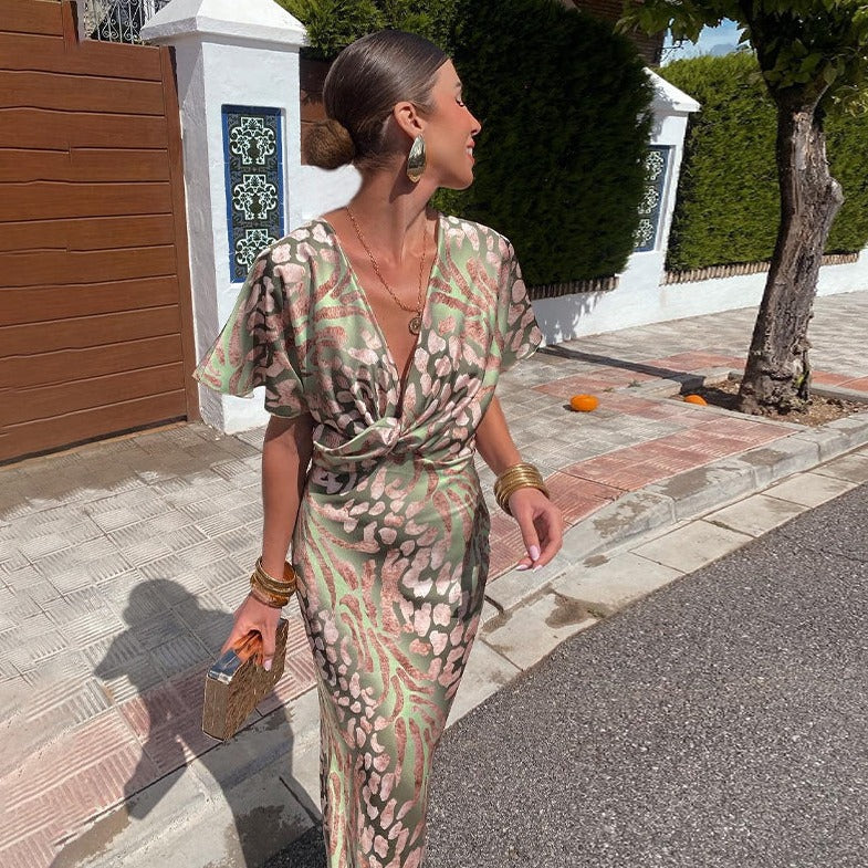 Thalia - Maxi Abito con Scollo a V Attorcigliato