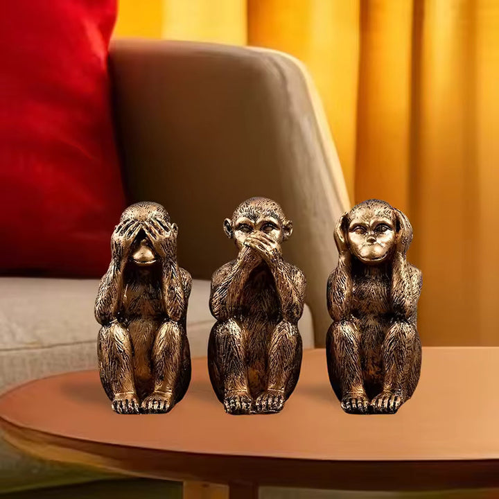 WiseChimp - Impostare Di 3 Sculture Decorativo In Resina Raffiguranti Scimmie