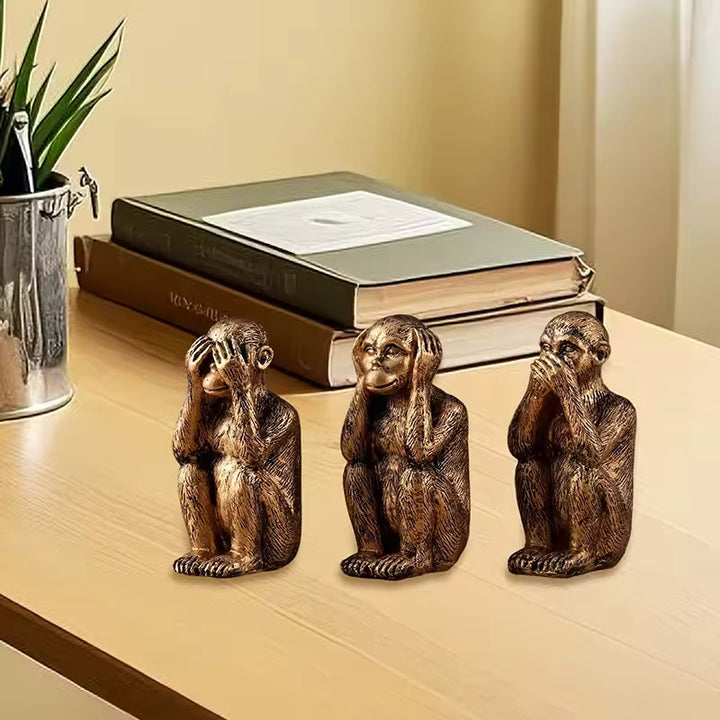 WiseChimp - Impostare Di 3 Sculture Decorativo In Resina Raffiguranti Scimmie