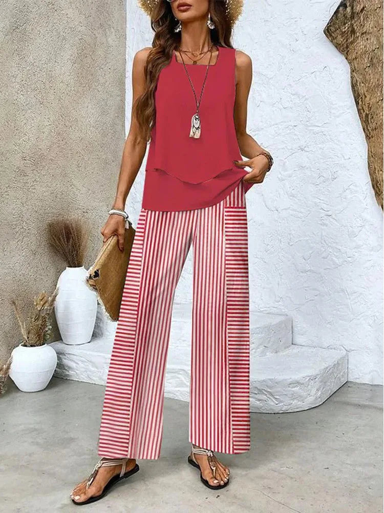 Analy - Set Composto Da in Alto Senza Maniche e Pantaloni a Gamba Larga
