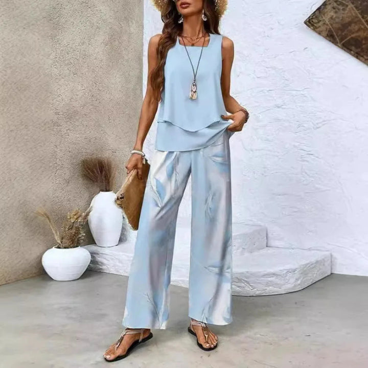 Analy - Set Composto Da in Alto Senza Maniche e Pantaloni a Gamba Larga
