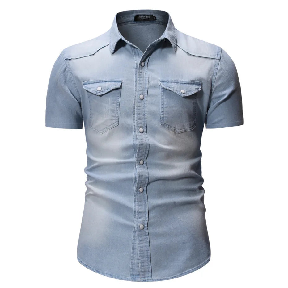 Sean - Camicia In Denim a Maniche Corte Con Tasche