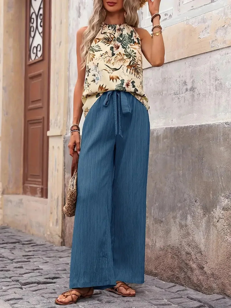 Azelie - Elegante Completo Senza Maniche Stampato In Due Pezzi