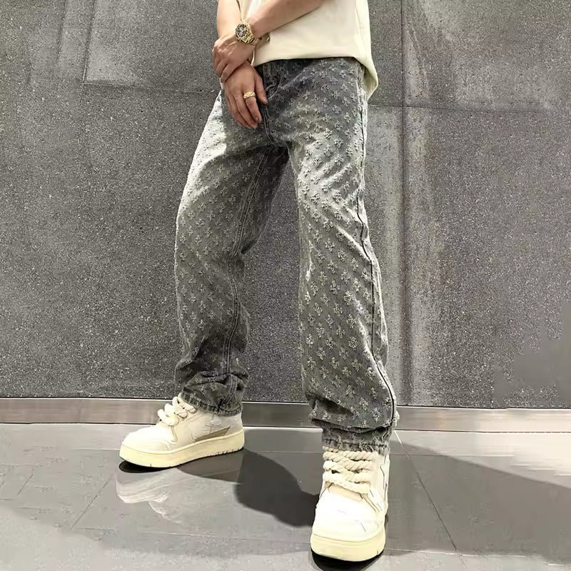 Zeydan - Pantaloni Jeans Larghi In Jacquard