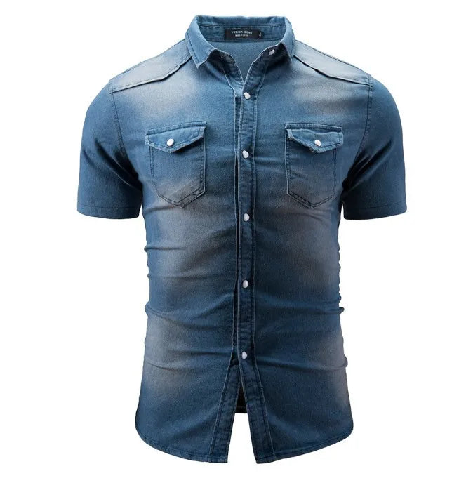 Sean - Camicia In Denim a Maniche Corte Con Tasche
