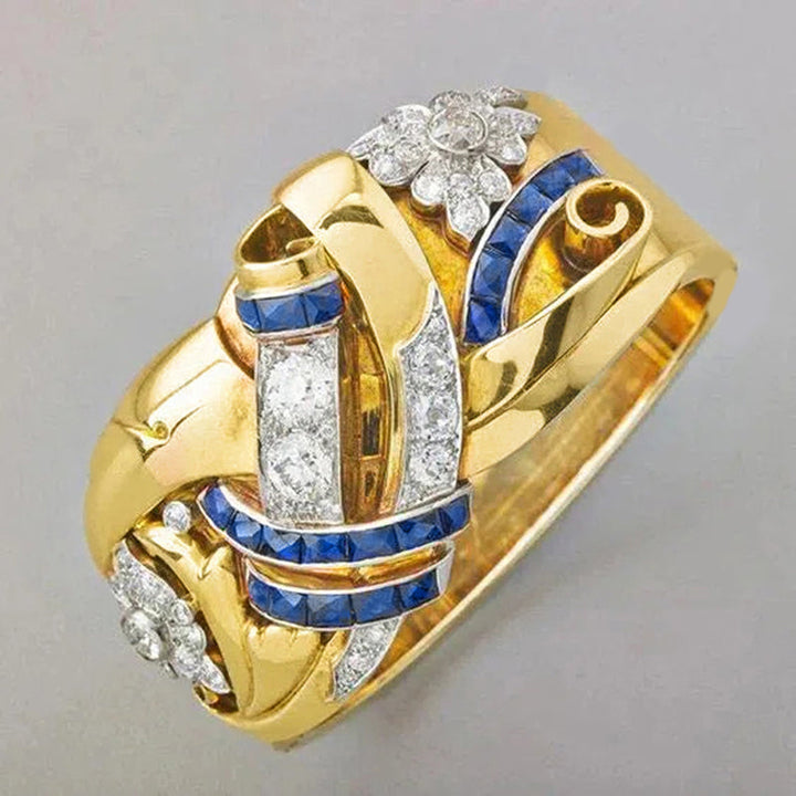 Moonie - Anello Vintage in oro con Zirconi Blu