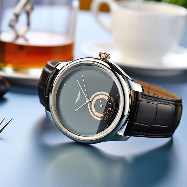 AurexTime - Orologio Classico In Pelle Con Quadrante Bicolore Dorato