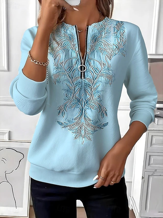 Alvilda - Elegante Maglione Ricamato Con Mezza Zip